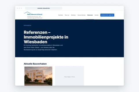 Meents-&-Stöckl-Website im Browser: Referenzen mit aktuellen und abgeschlossenen Bauvorhaben