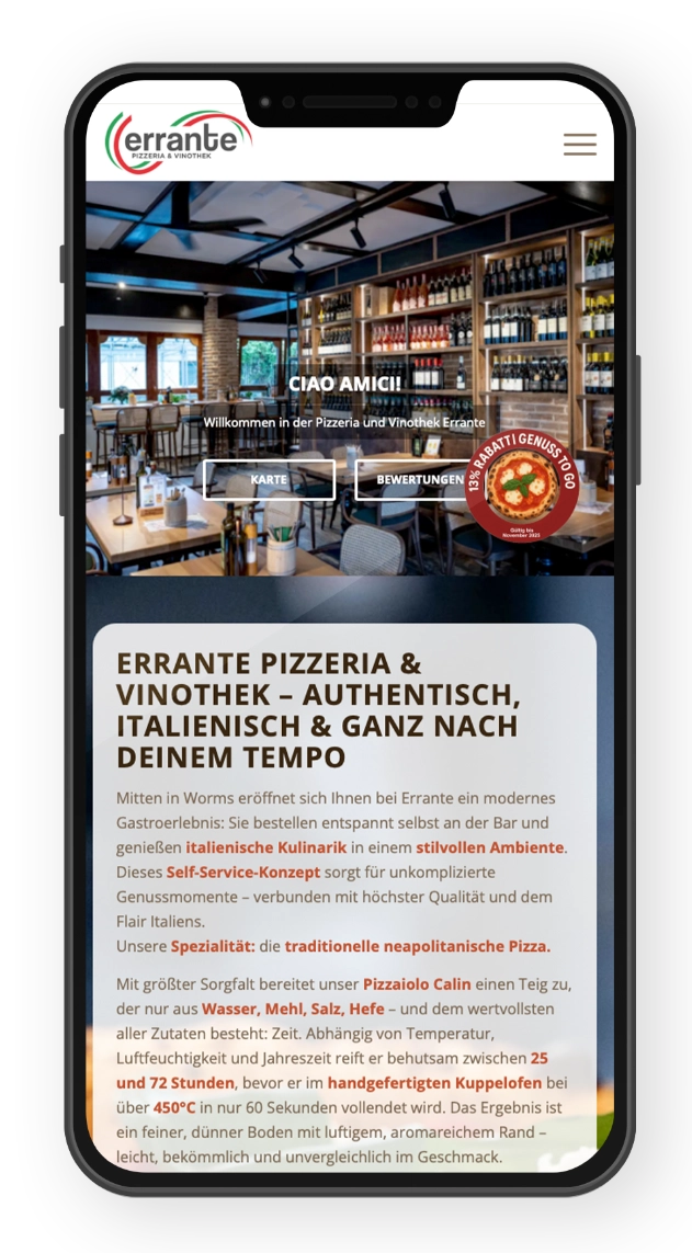 Errante Pizzeria webdesign
